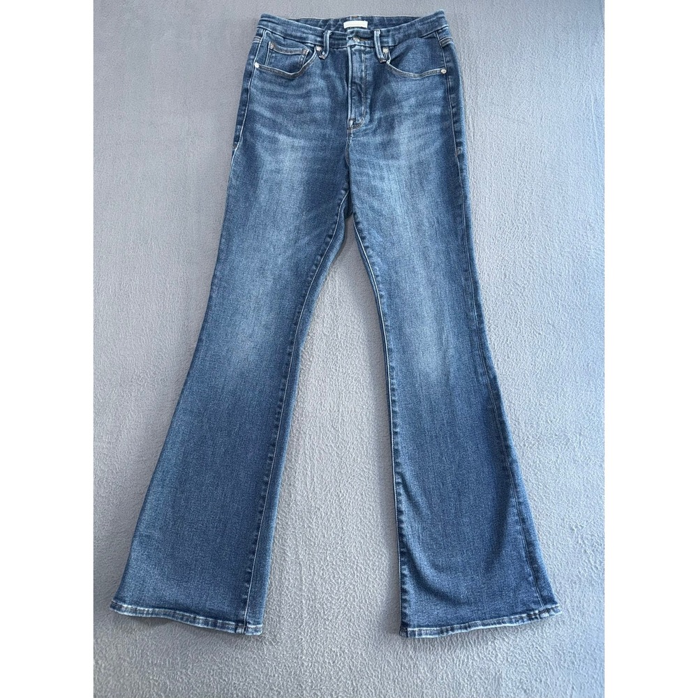 Good American High Waisted Flare Jeans Blue Medium Wash Size 12/31 GLBSWB380T